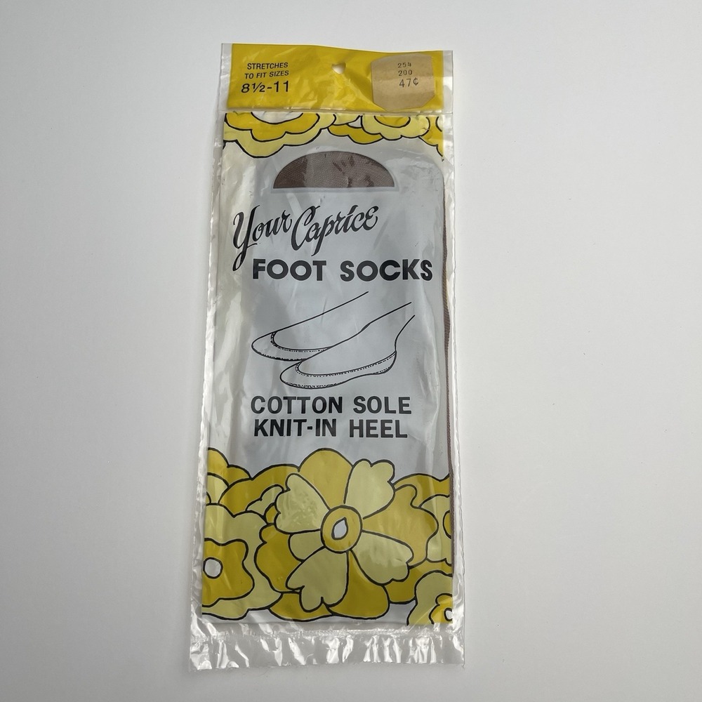 Caprice Vintage 70s Foot Socks Nylon Cotton USA Made 8.5-11 Retro Hosiery NOS‎